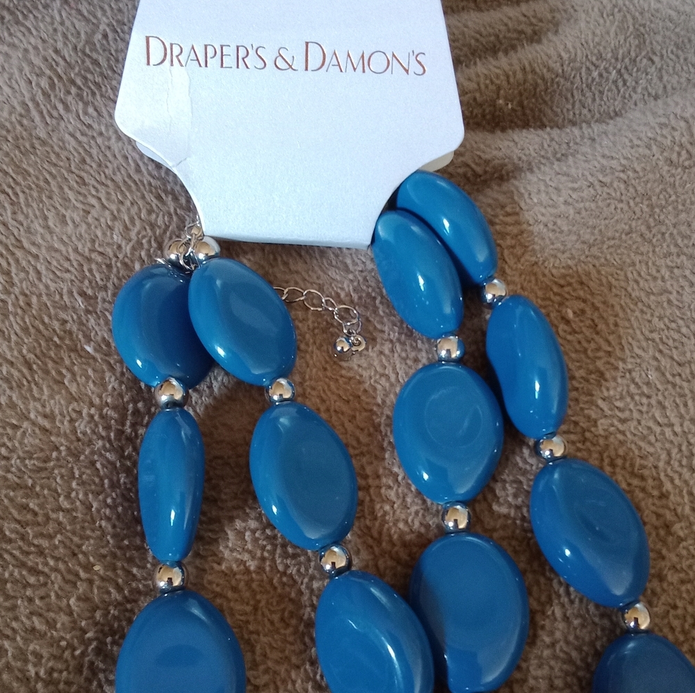 New double strand blue & silver beaded necklace by Drapers & Damons